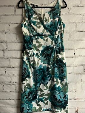 Suite 7 Sheath Dress with Teal & Green Floral Print Size 12